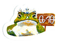 0/10 vinyl sticker featuring a crowned frog holding a wooden 0/10 rating sign