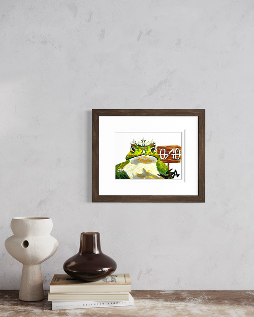 0/10 5x7 frog art print from the Chronicles of a Tired Frog collection displayed in a framed wall mockup
