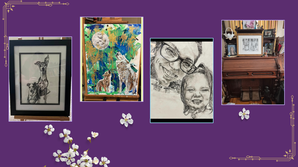 Examples of custom artwork and commissioned pieces by Splattered Paint Studios