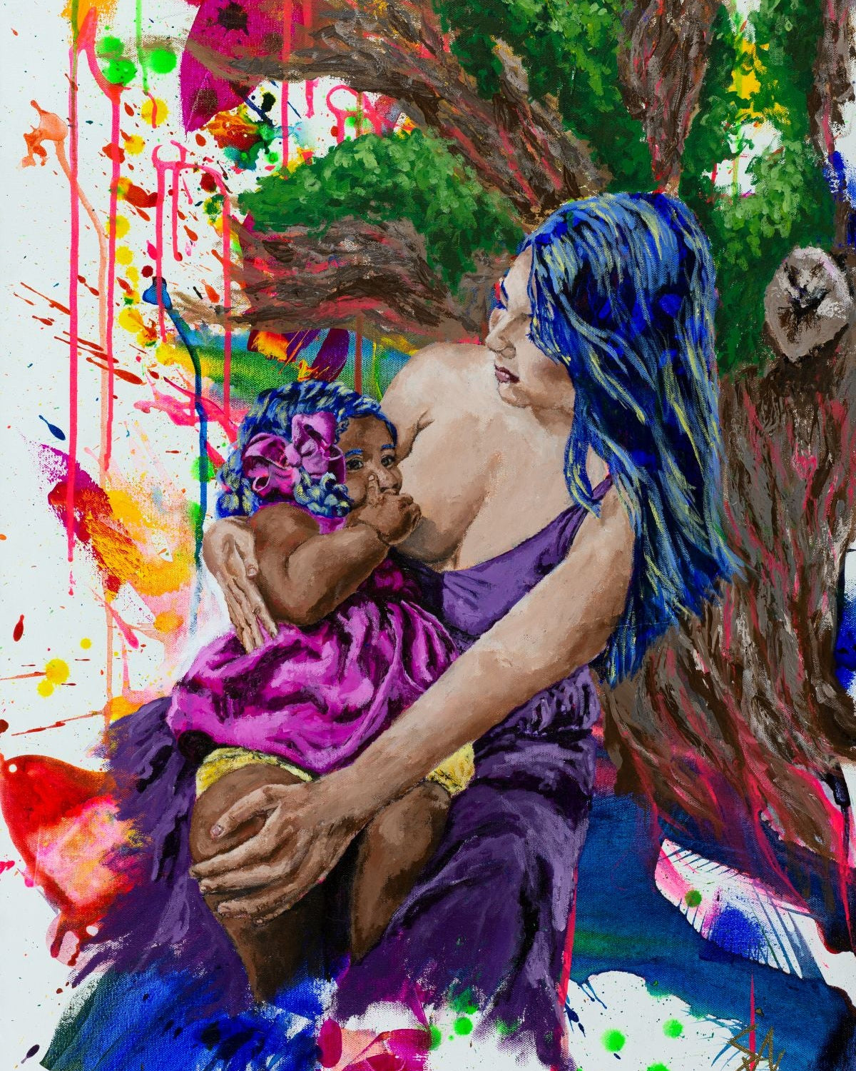 Rooted in Love, original painting of a woman holding a child by Splattered Paint Studios