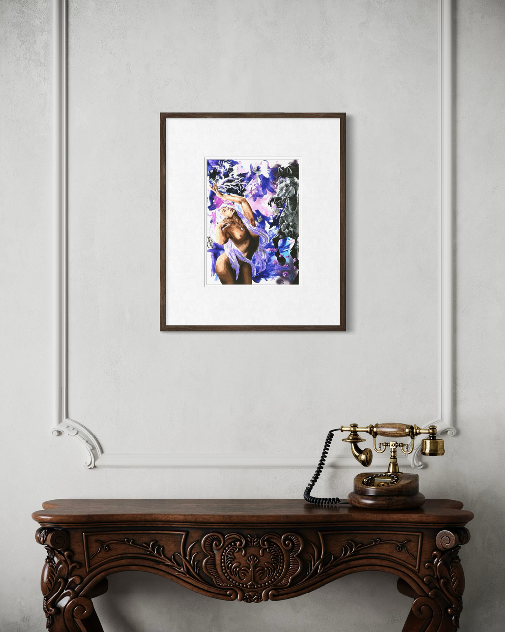 Astrape Goddess of Lightning fine art print displayed framed on a wall