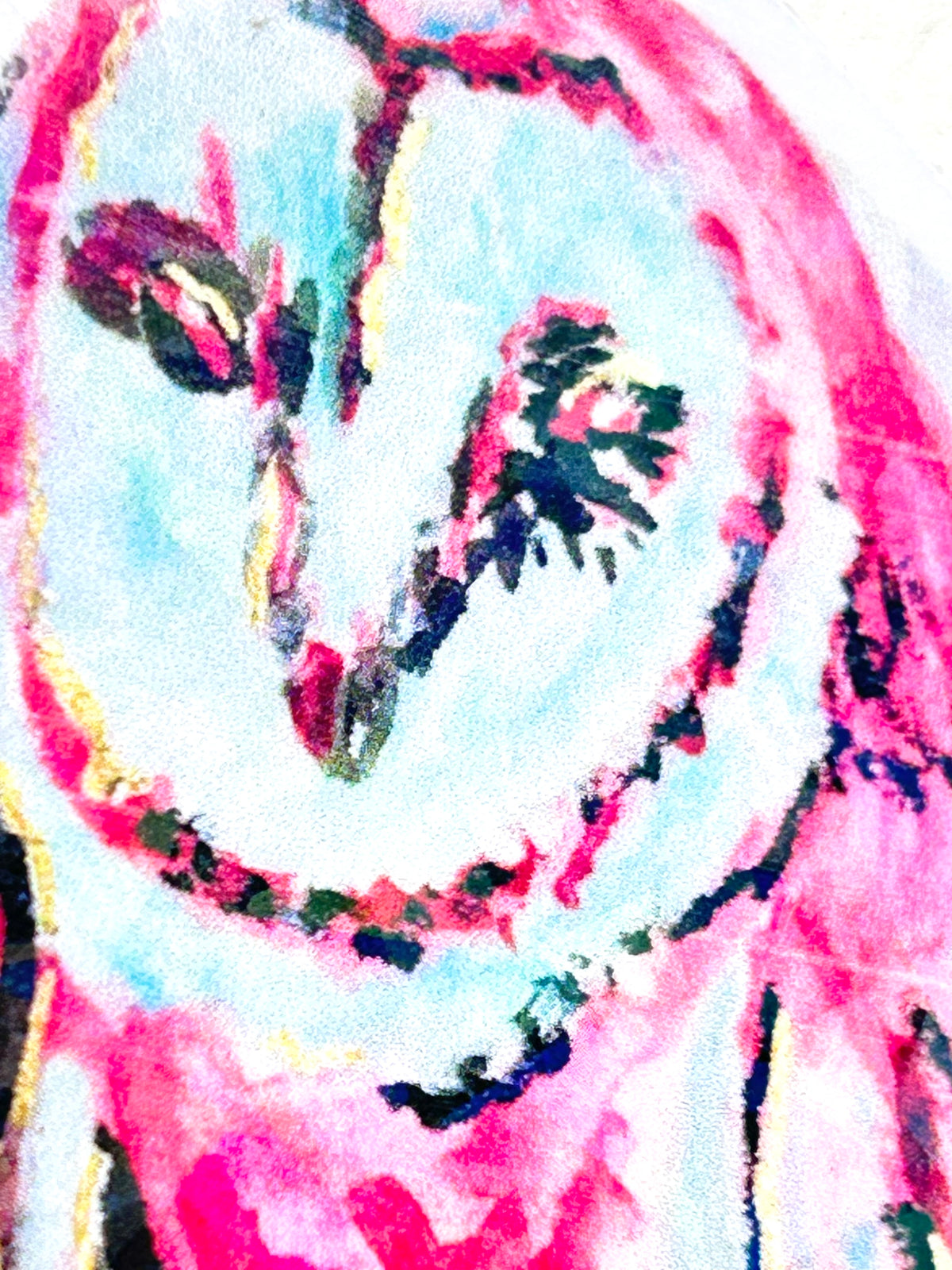 Close-up of Aurora Watcher holographic vinyl sticker highlighting the pink and blue owl artwork