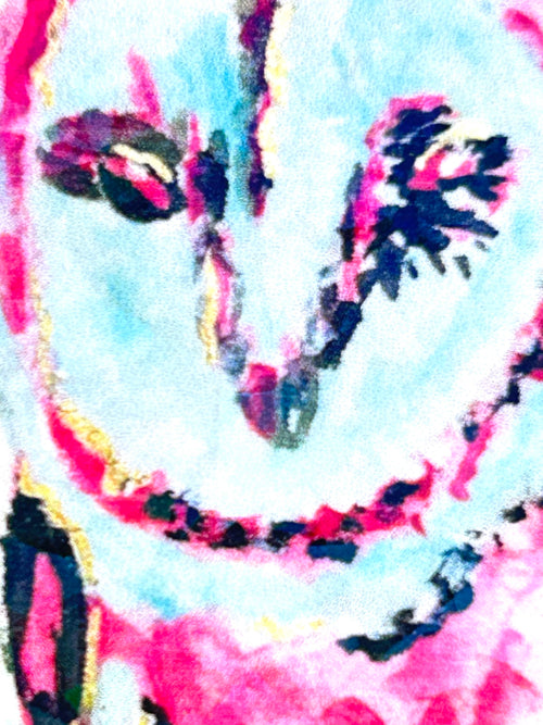 Close-up of Aurora Watcher holographic vinyl sticker showing the pink and blue owl face and artwork details