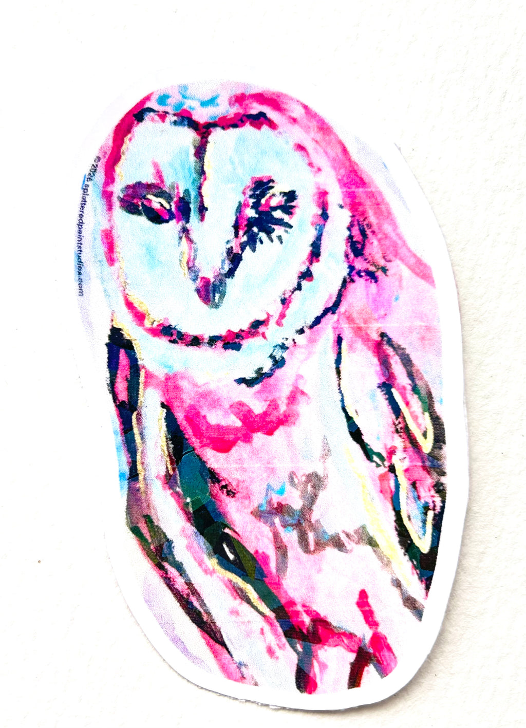 Aurora Watcher holographic vinyl sticker featuring a colorful pink and blue owl from the Starlit Aviary collection