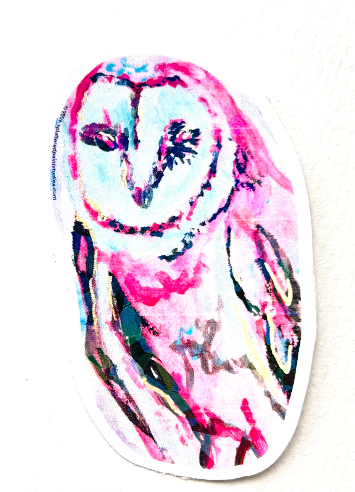 Aurora Watcher holographic vinyl sticker featuring a colorful pink and blue owl from the Starlit Aviary collection