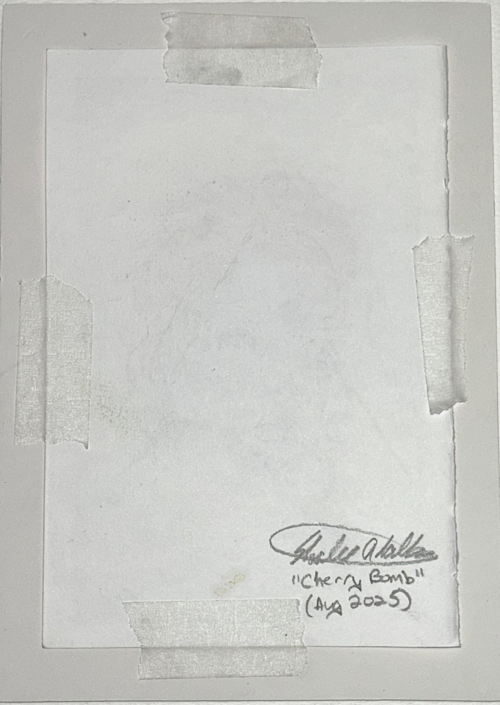 Back of Cherry Bomb original drawing showing artist signature, title, and August 2025 date