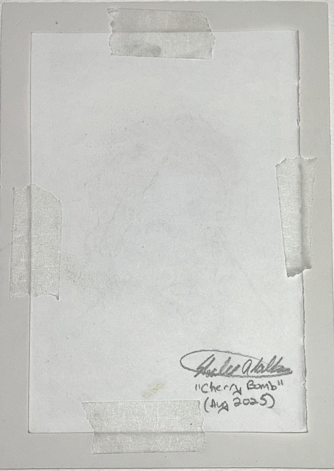 Back of Cherry Bomb original drawing showing artist signature, title, and August 2025 date