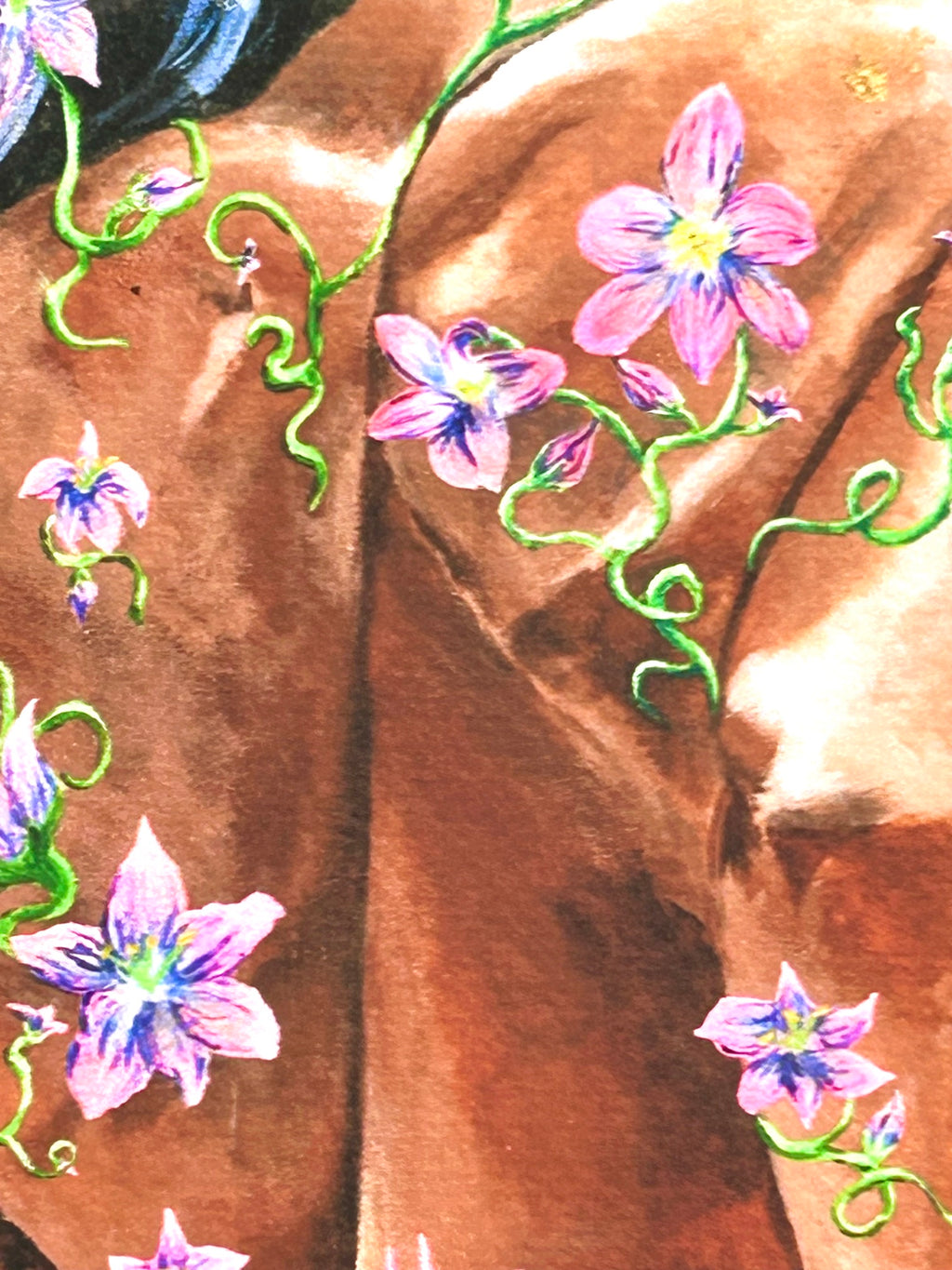 Close-up detail of Chloris flower goddess artwork by Shalee Talbert