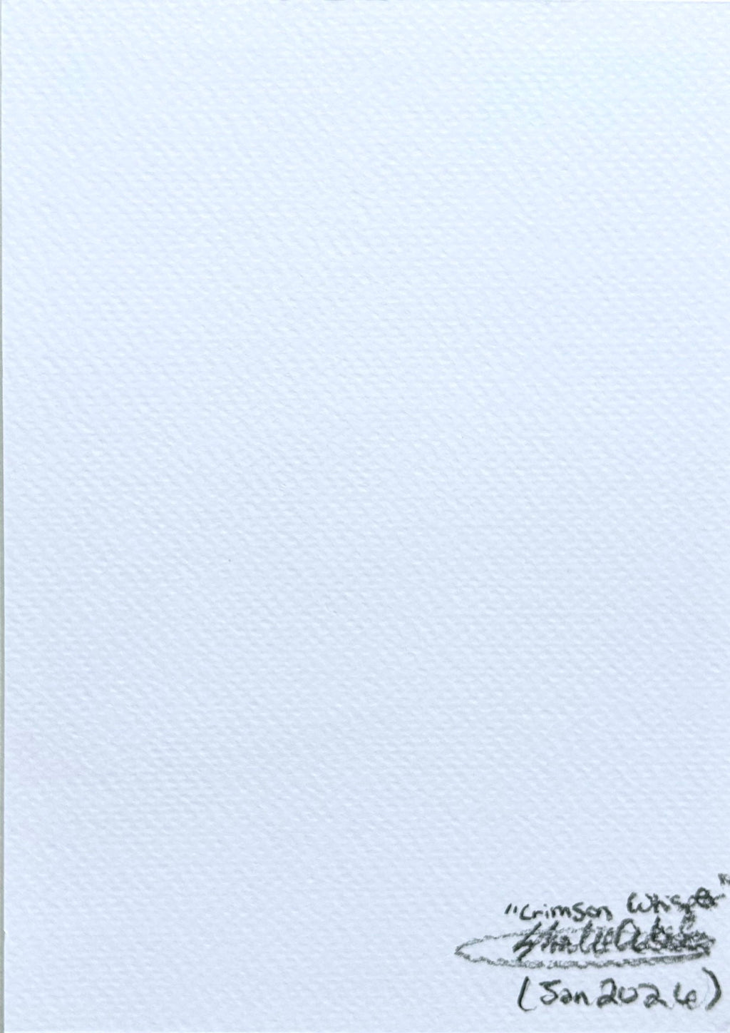 Signed back of Crimson Whisper art print by Shalee Talbert