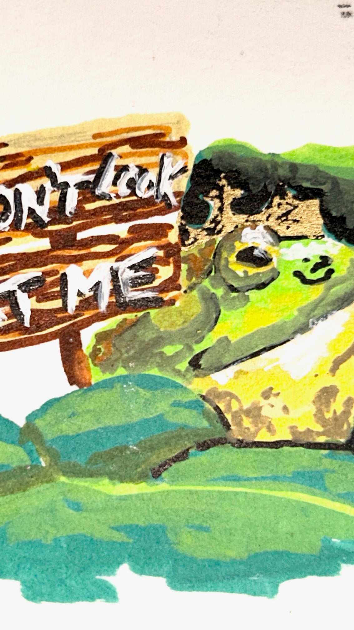 Don't Look At Me original 2.5x3.5 miniature frog artwork by Shalee Talbert