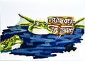 Frog Off, I'm Busy 5x7 art print featuring two frogs in water with a humorous wooden sign