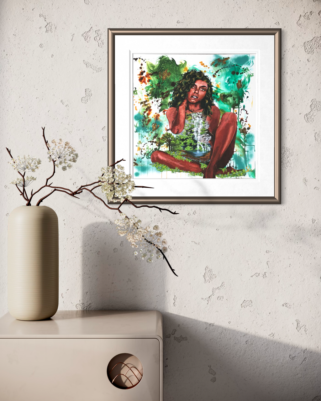 Gaia Mother Earth Goddess fine art print displayed framed on a wall
