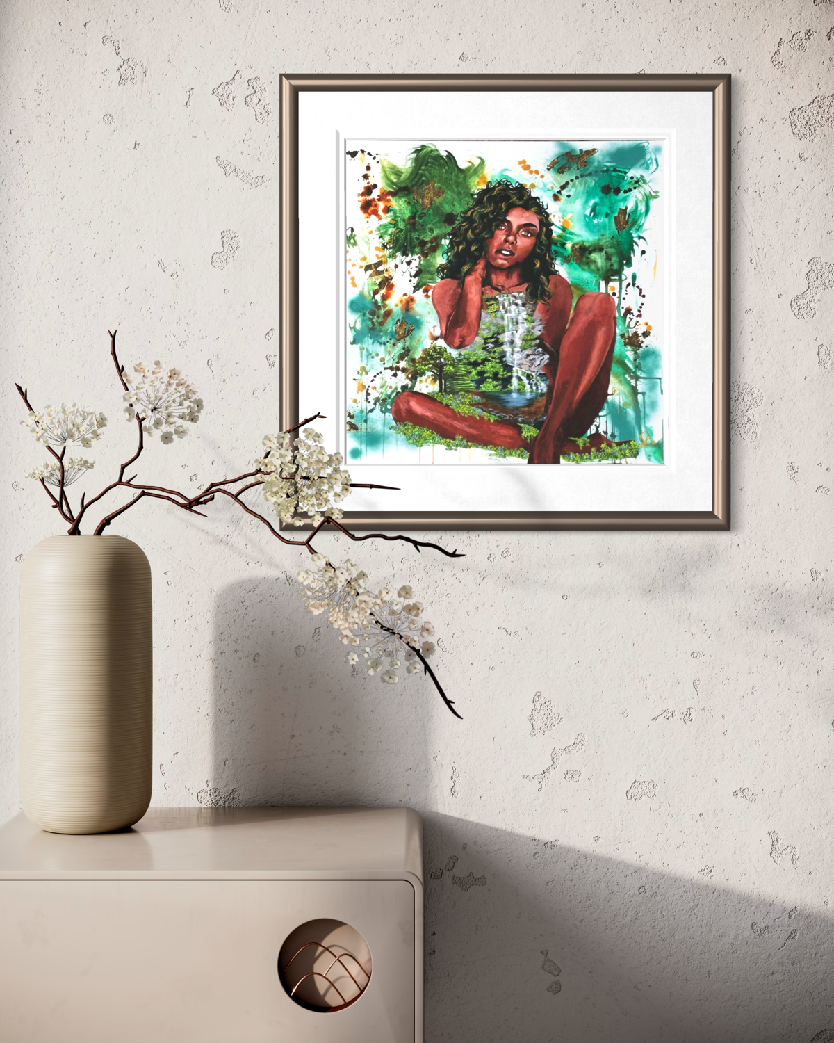 Gaia Mother Earth Goddess fine art print displayed framed on a wall