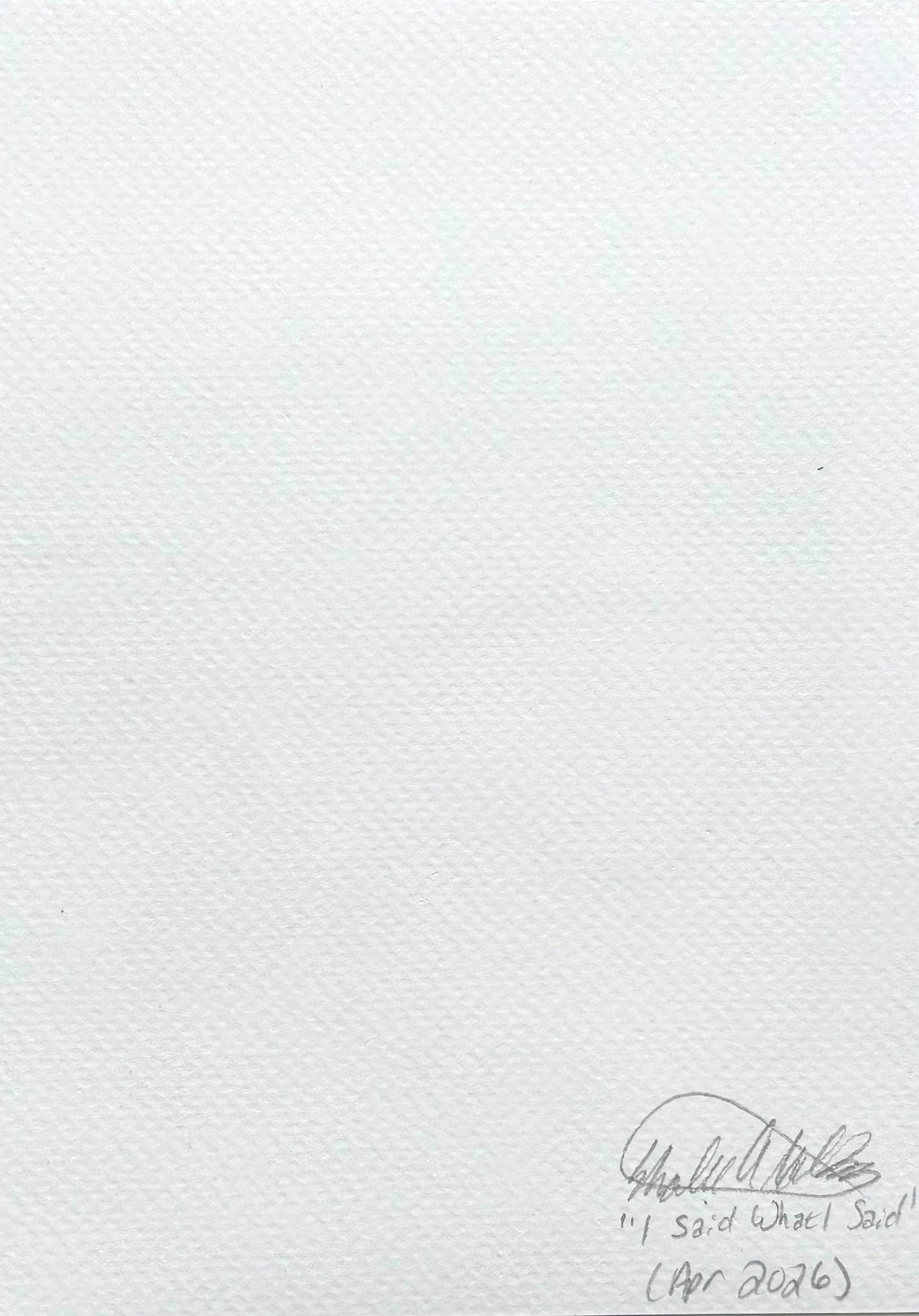 Back of I Said What I Said 5x7 art print showing Shalee Talbert’s signature, artwork title, and April 2026 date