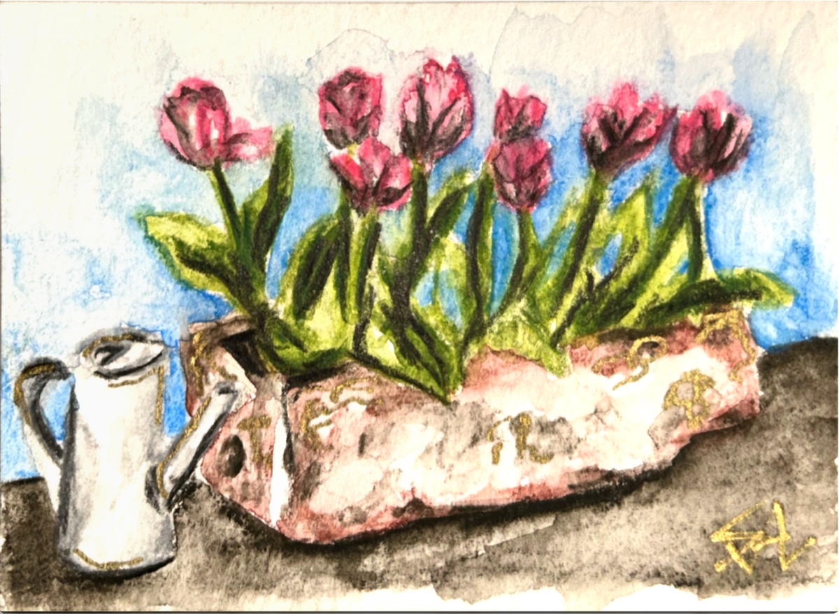 Just Because original 2.5x3.5 miniature floral artwork by Shalee Talbert
