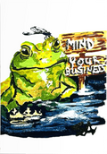 Mind Your Business 5x7 art print featuring a green frog beside a Mind Your Business sign