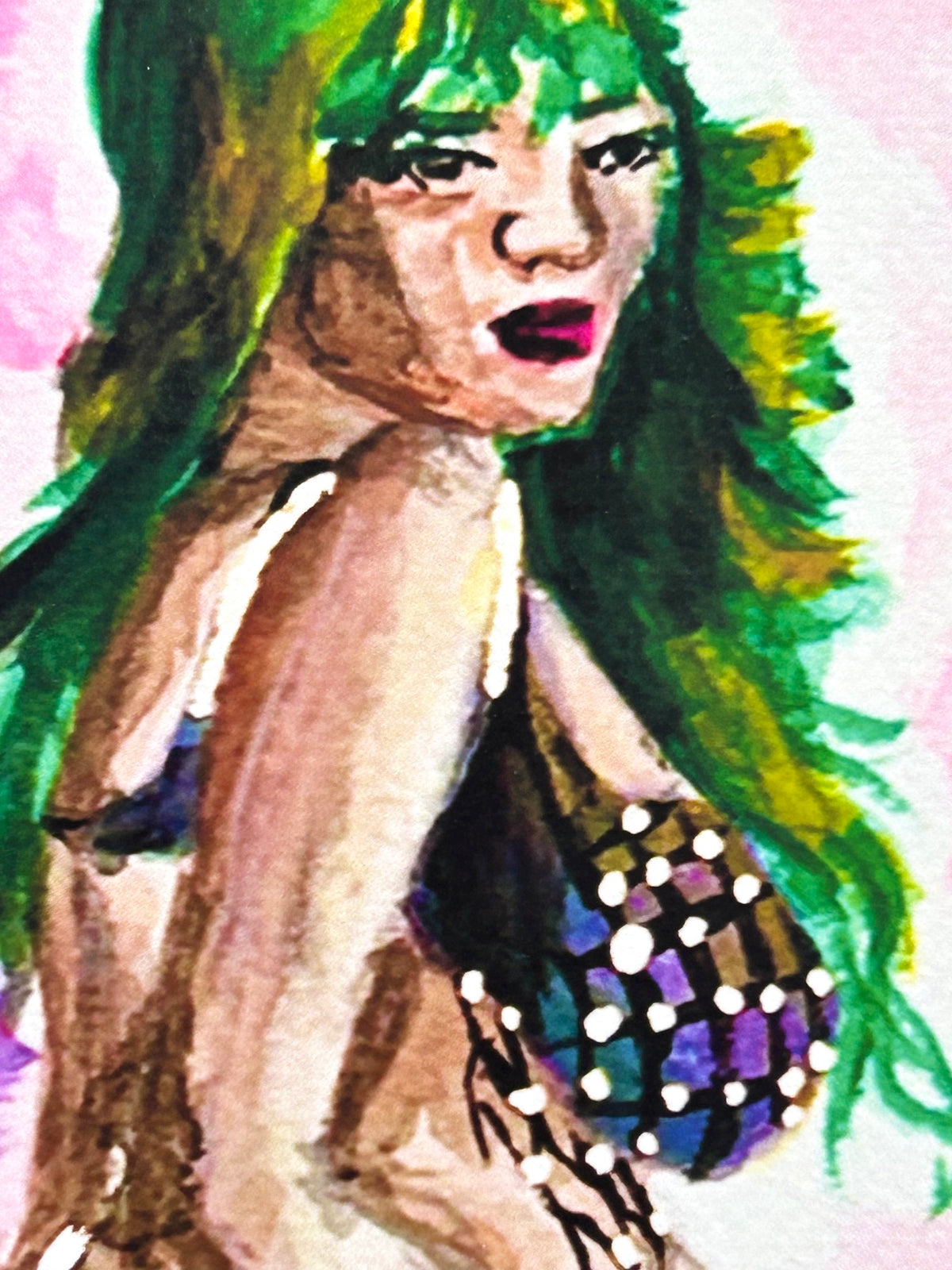 Close-up detail of Nerina Of The Bright Tides showing the green-haired mermaid artwork