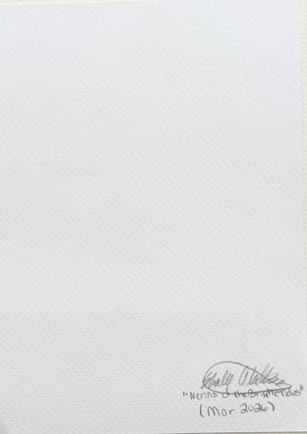 Back of Nerina Of The Bright Tides 5x7 art print showing the artist signature, title, and date