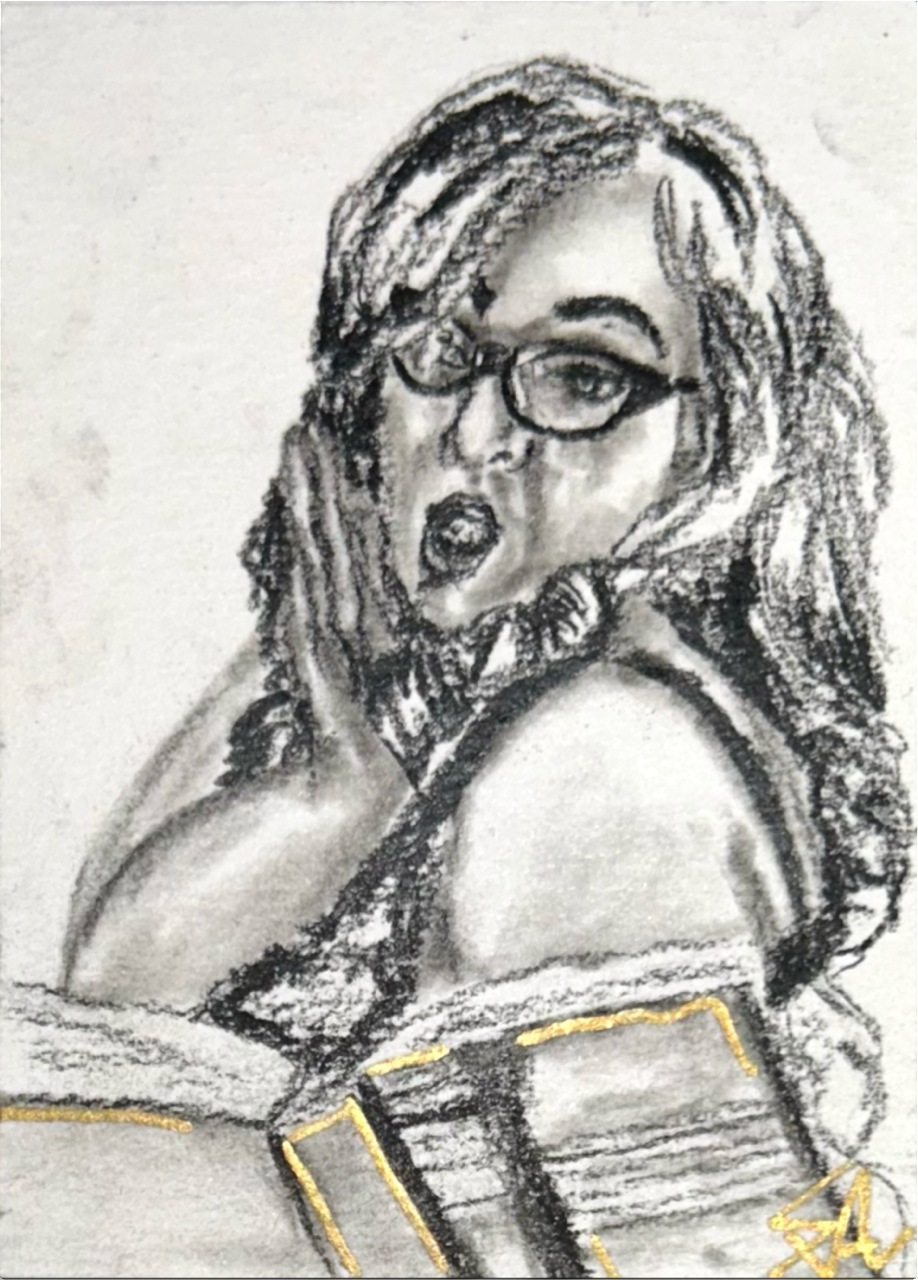 Oh? original 2.5x3.5 miniature charcoal portrait by Shalee Talbert