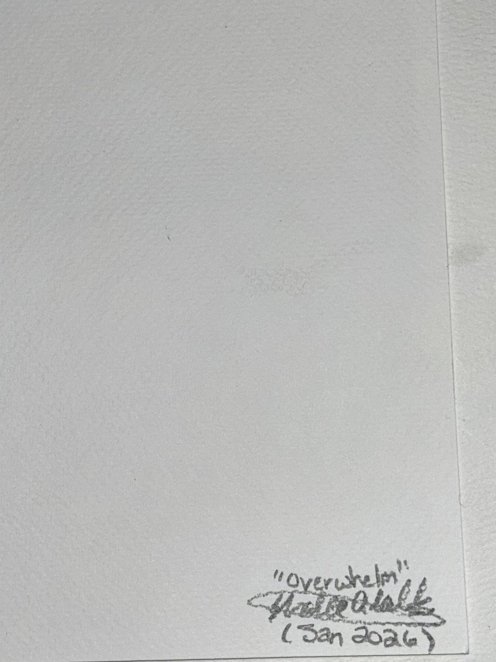 Back of Overwhelm art print showing the title, artist signature, and January 2026 date