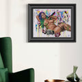 Persephone Greek goddess art print featuring a reclining woman with green hair, displayed in a black frame.