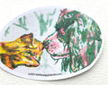 Recognition holographic vinyl sticker featuring a colorful cat and dog touching noses from the Neon Familiars collection
