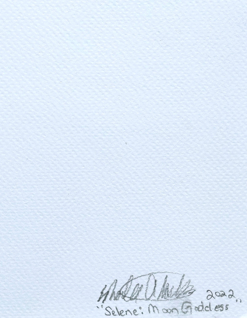 Signed back of Selene The Moon Goddess fine art print by Shalee Talbert