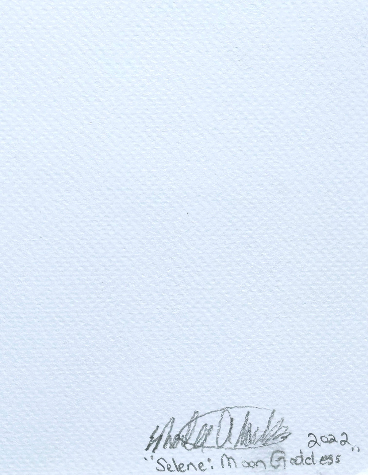 Signed back of Selene The Moon Goddess fine art print by Shalee Talbert