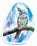 Close-up of Starward Vigil vinyl art sticker featuring a colorful parrot with shimmering star details