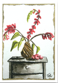Stillness on the Shelf 5x7 floral art print featuring red flowers in a vase on a small table