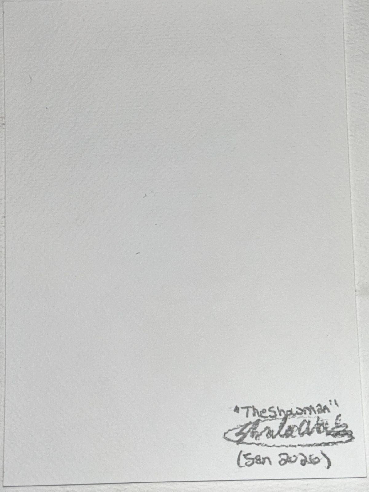 Back of The Showman art print showing the handwritten title, artist signature, and date.