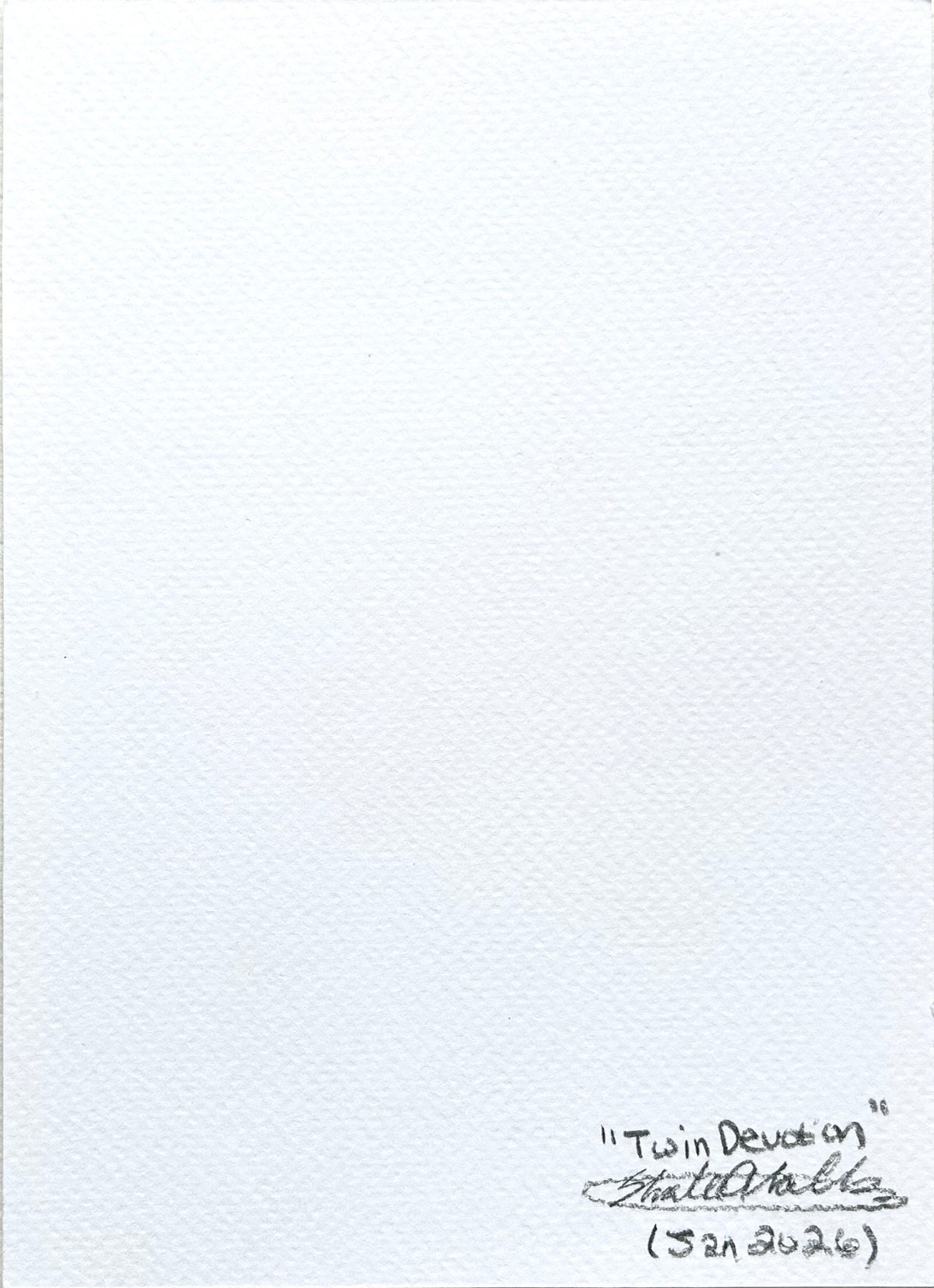 Back of Twin Devotion 5x7 art print showing Shalee Talbert's signature, artwork title, and January 2026 date