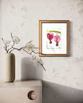 Twin Devotion 5x7 floral art print displayed in a gold frame with neutral decor and flowering branches