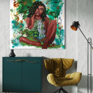 Gaia Mother Earth Goddess original acrylic painting 48x48 contemporary figurative goddess painting Mother Earth goddess painting with gold foil Mythological nature-inspired acrylic artwork